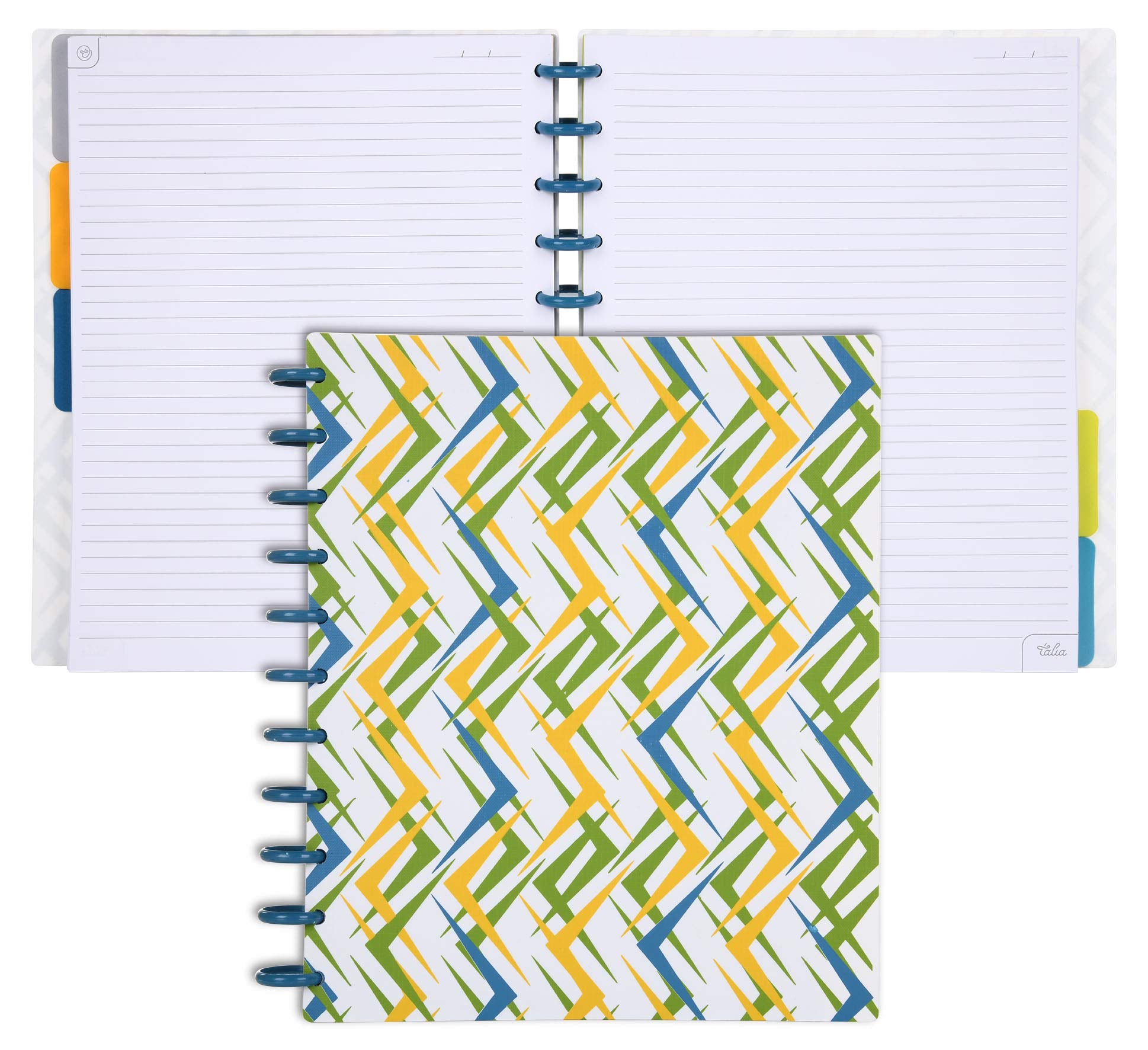 Talia Discbound Notebooks, Planner, Customizable, (Xziggity Zag W.Deep Lake Blue Discs, Letter (8.5In X 11In))
