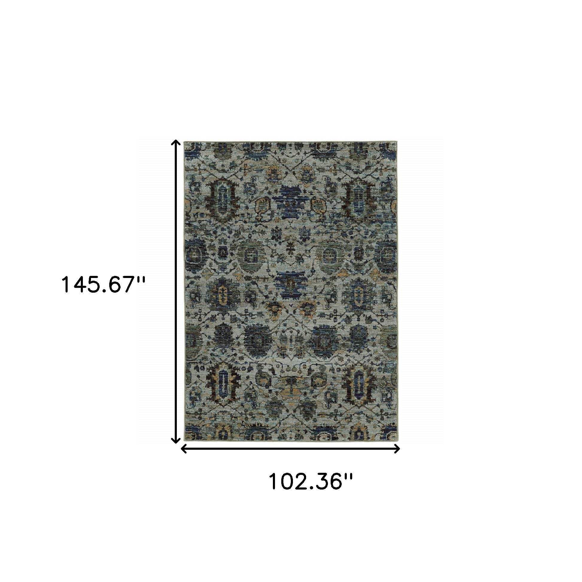 HomeRoots 510076 9 x 12 ft. Blue & Navy Oriental Power Loom Stain Resistant Rectangle Area Rug
