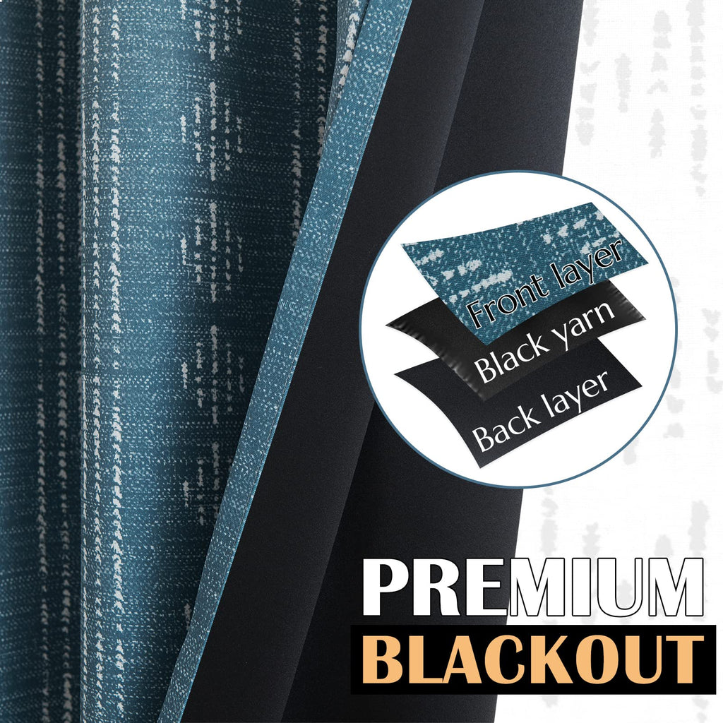 Jinchan 100% Blackout Boho Curtains 96 Inch Length For Bedroom White On Blue Geometric Printed Grommet Top Room Darkening Thermal Insulated Window Drapes 2 Panels