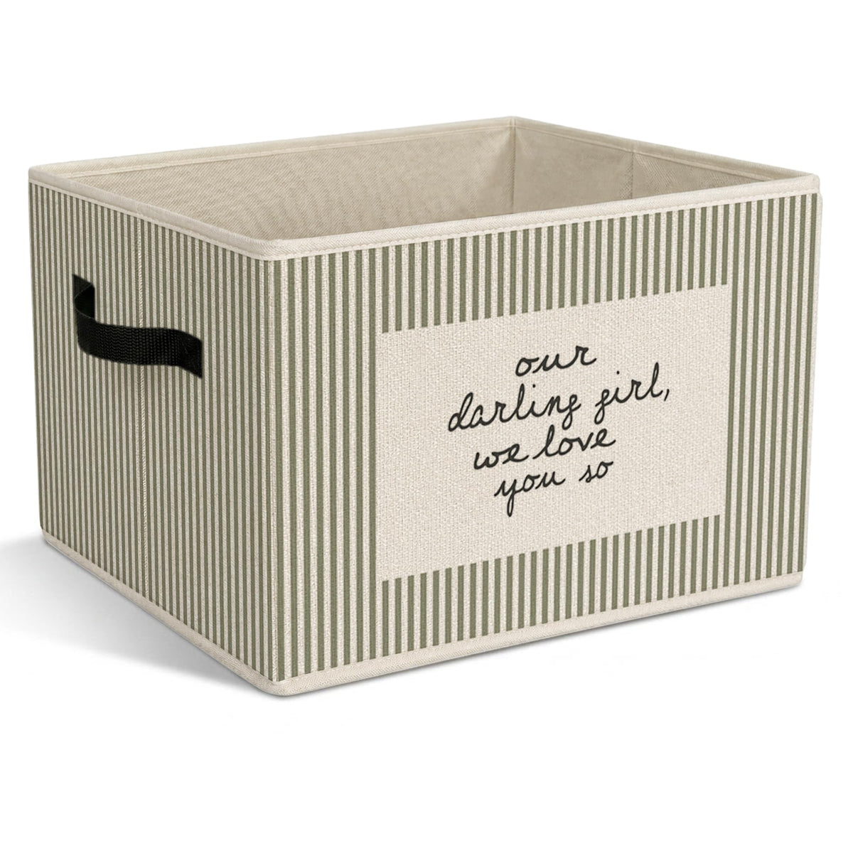 Yorhifa Sage Green Striped Girl Nursery Storage Bins with Handles, Our Darling Girl We Love You So Collapsible Laundry Basket Or