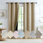 Full Blackout Rustic Curtains for Bedroom, Brown, Vintage Burlap Linen Textured Privacy Window Treatment Light Blocking Energy E