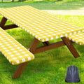 Smiry Picnic Table Cover with Bench Covers, Waterproof Elastic Fitted Tablecloths for 8 Foot Rectangle Tables, Washable Buffalo 