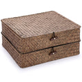 Hipiwe 2 Packs FLat Woven Wicker Basket Bin with Lid, Large Seagrass Baskes