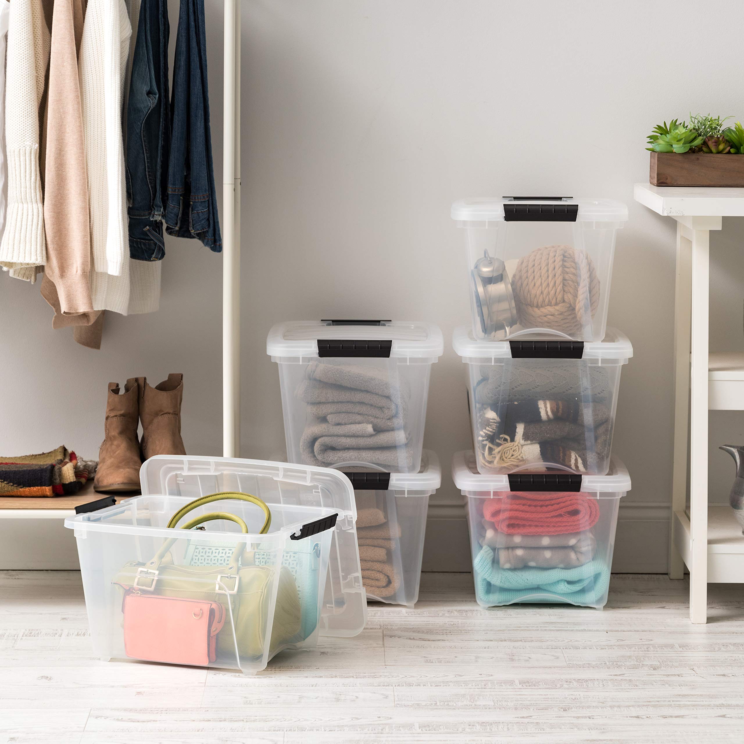 Iris Usa 19 Qt Stackable Plastic Storage Bins With Lids, 6 Pack - Bpa-Free, Made In Usa - See-Through Organizing Solution, Latch