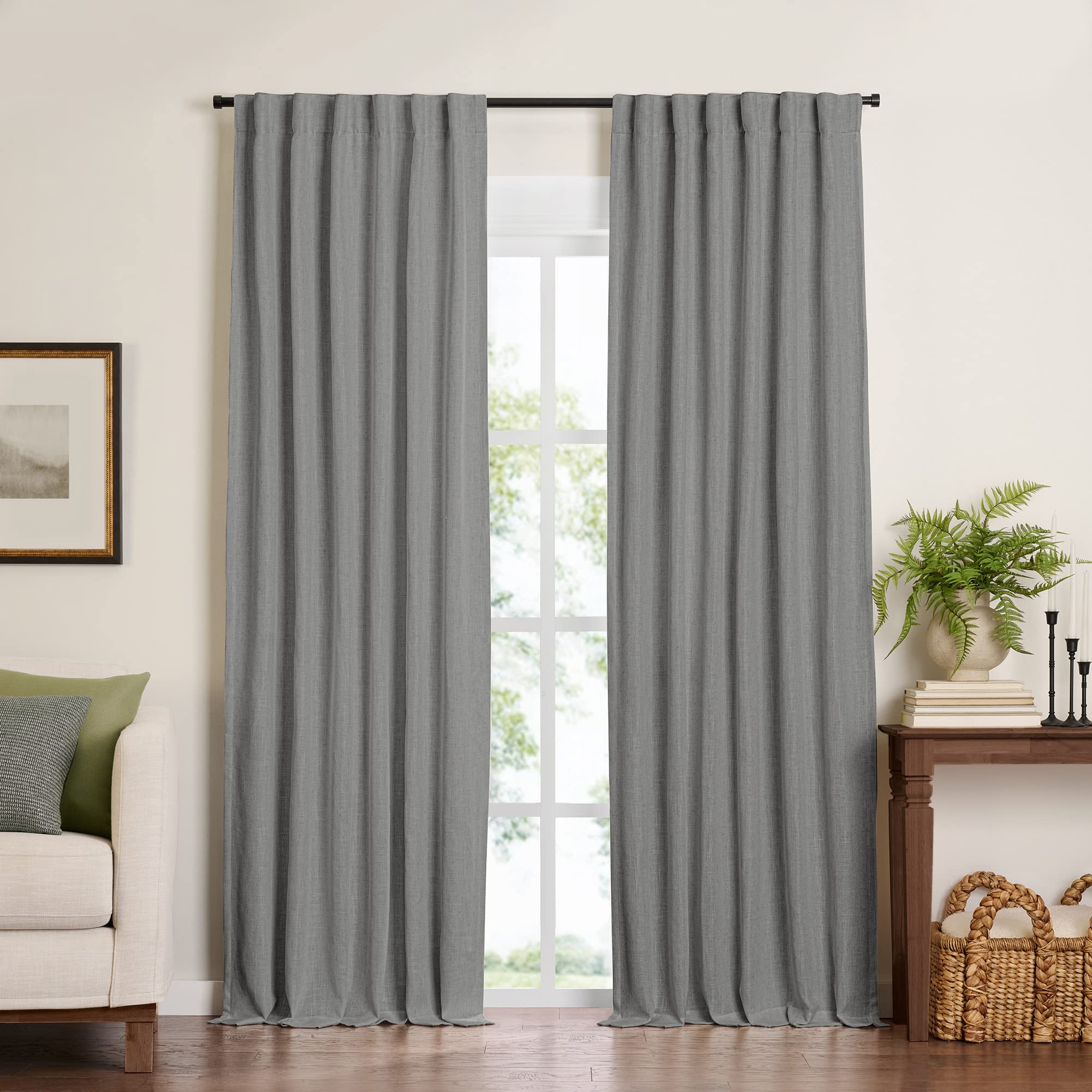 Elrene Home Fashions Harrow Solid Texture Blackout Single Window Curtain Panel, 52''x95'', Dark Gray
