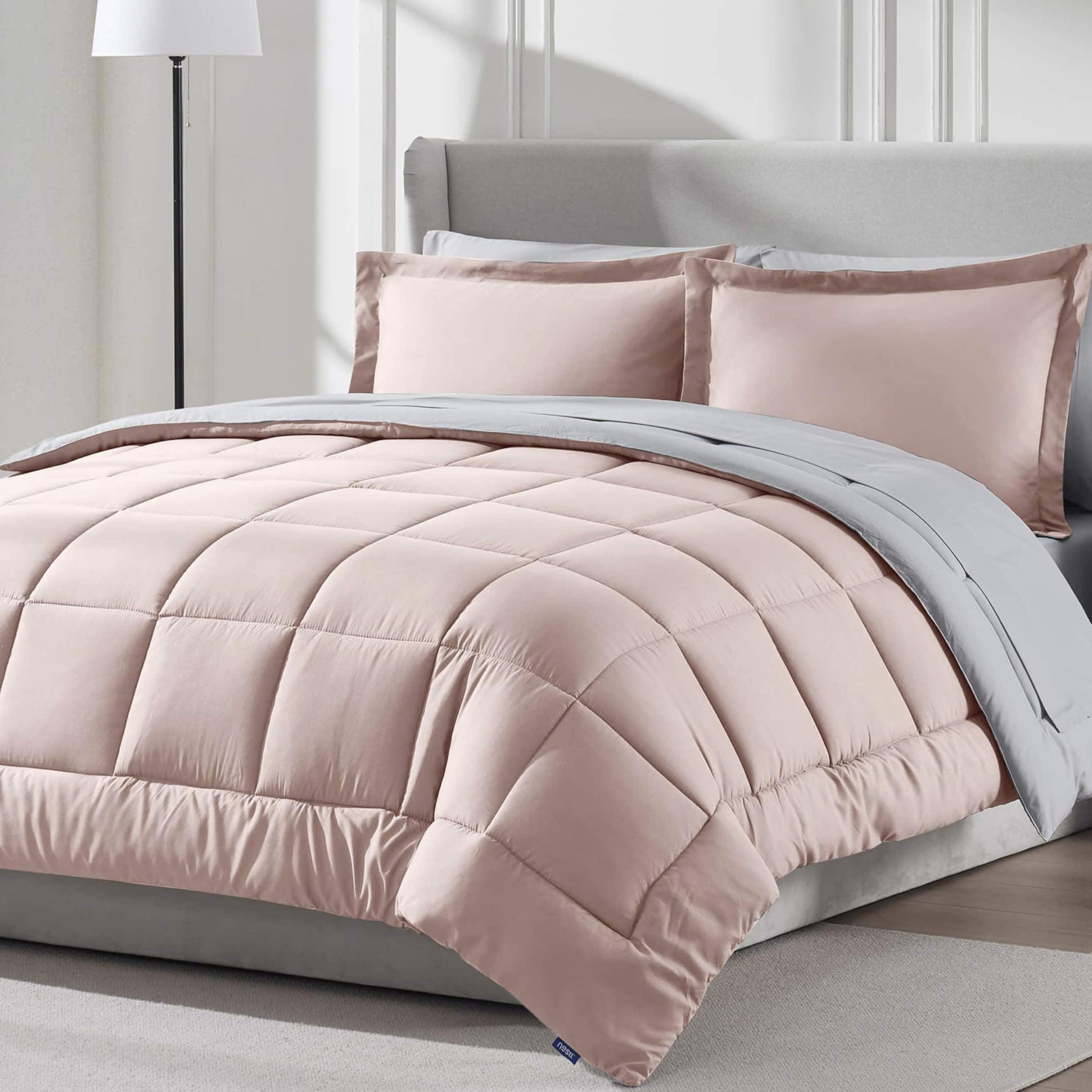 Nestl 7 Piece Full Comforter Set - Blush Pink Reversible Bed in a Bag - Complete Full Size Bedding Set with Sheets, Pillowcases 
