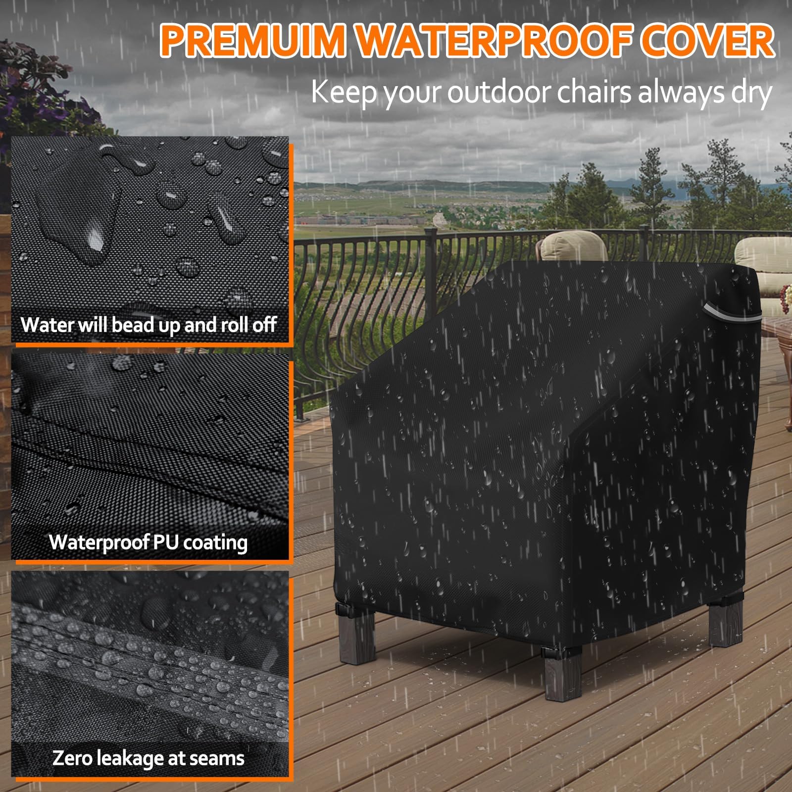 Startwo Patio Chair Covers 2 Pack Outdoor Furniture Covers Waterproof Fit For 36' W X 37' D X 36' H, Lounge Deep Seat Cover, Heavy Duty Chair Covers For Lawn Furnitures, Black