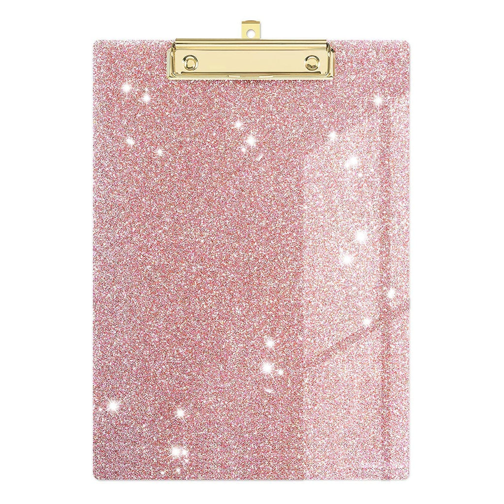 Uniqooo Sparkle Rose Gold Glitter Clipboard With Shinny Gold Finish Clip, Perfect For Modern Arts Lover, Fashion Style Expert, C