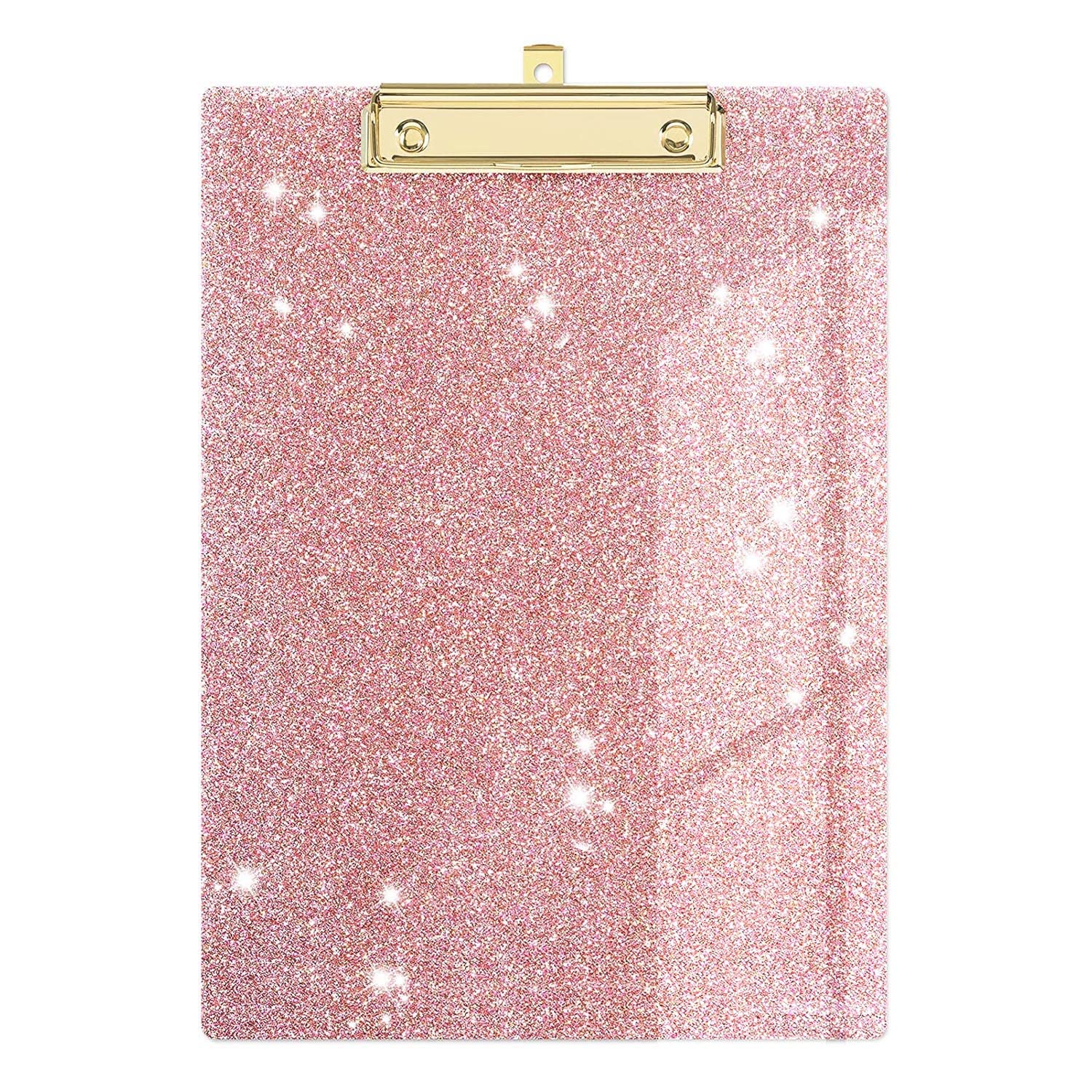 Uniqooo Sparkle Rose Gold Glitter Clipboard With Shinny Gold Finish Clip, Perfect For Modern Arts Lover, Fashion Style Expert, C