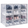 Dhmaker 12 Pack Shoe Storage Boxes, Clear Shoe Boxes Stackable For Closet, Space Saving Sneaker Storage Boxes Shoe Organizers