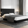 Allewie Queen Size Bed Frame Upholstered Platform Bed With Adjustable Headboard, Button Tufted, Wood Slat Support, Easy Assembly, Black
