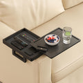 Wealone Black Couch Arm Tray for Wide Couch, Bamboo Sofa Arm Clip Table with Storage Box, Couch Armrest Tray with 360Rotating Ph