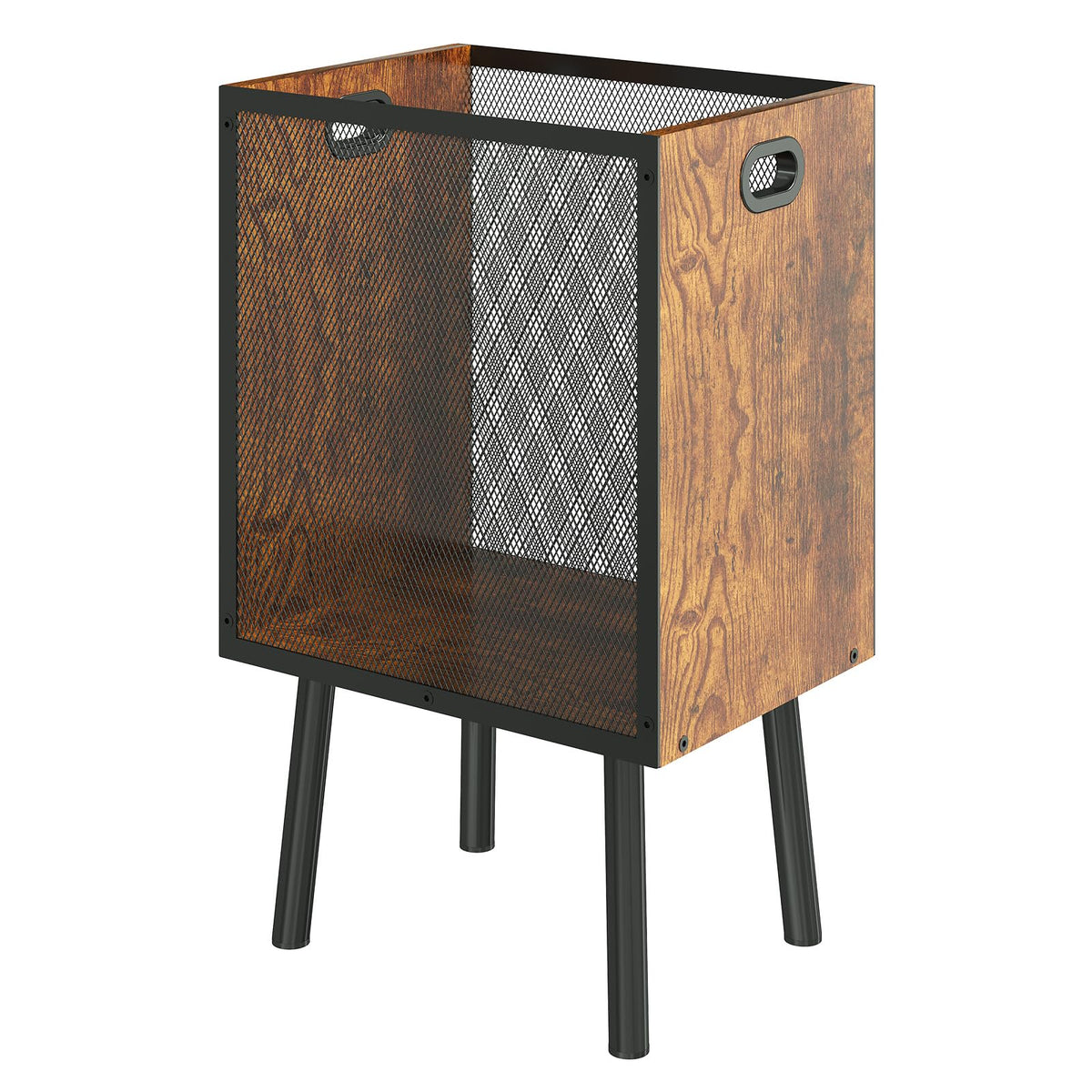 Office Garbage Can, Iron and Wood Office Trash Can with Legs, 4.5 Gallon Rectangular Design Wastebasket with Handle, Industrial 