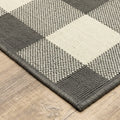 HomeRoots Grey Polypropylene 2’x4’ Gray and Ivory Gingham Indoor Outdoor Area Rug
