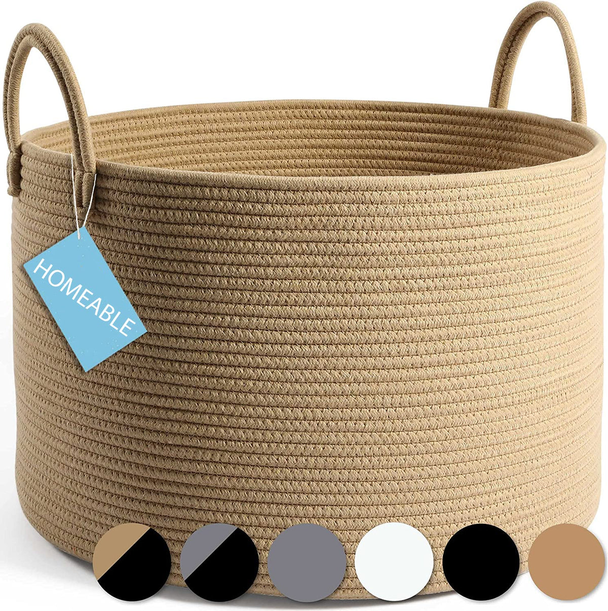 HOMEABLE Woven Rope Laundry Hamper Basket, Baby Nursery Hamper for Blanket Storage, Clothes Hamper for Laundry in Bedroom (15x13