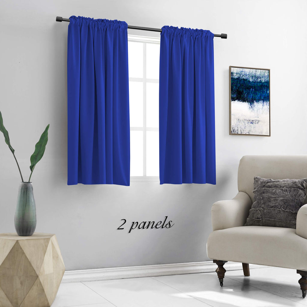 DONREN 48" Deep Blue Blackout Curtains - Thermal Insulated Rod Pocket Panels, 52"W x 48"L (Pack of 2) for Kids Room