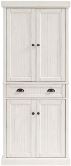 Crosley Furniture Seaside Coastal Pantry Storage Cabinet with Shelves, Kitchen, Dining, or Laundry Room, Distressed White