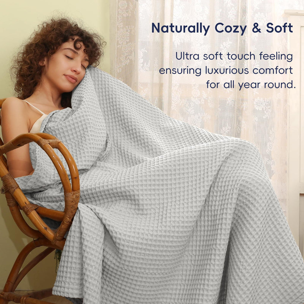 Phf Ultra Soft Waffle Weave Throw Blanket 50'X 60'- Washed Lightweight Breathable Cozy Woven Blanket For Bed - Aesthetic Decor For Couch Bedding Sofa Home Car - Light Grey