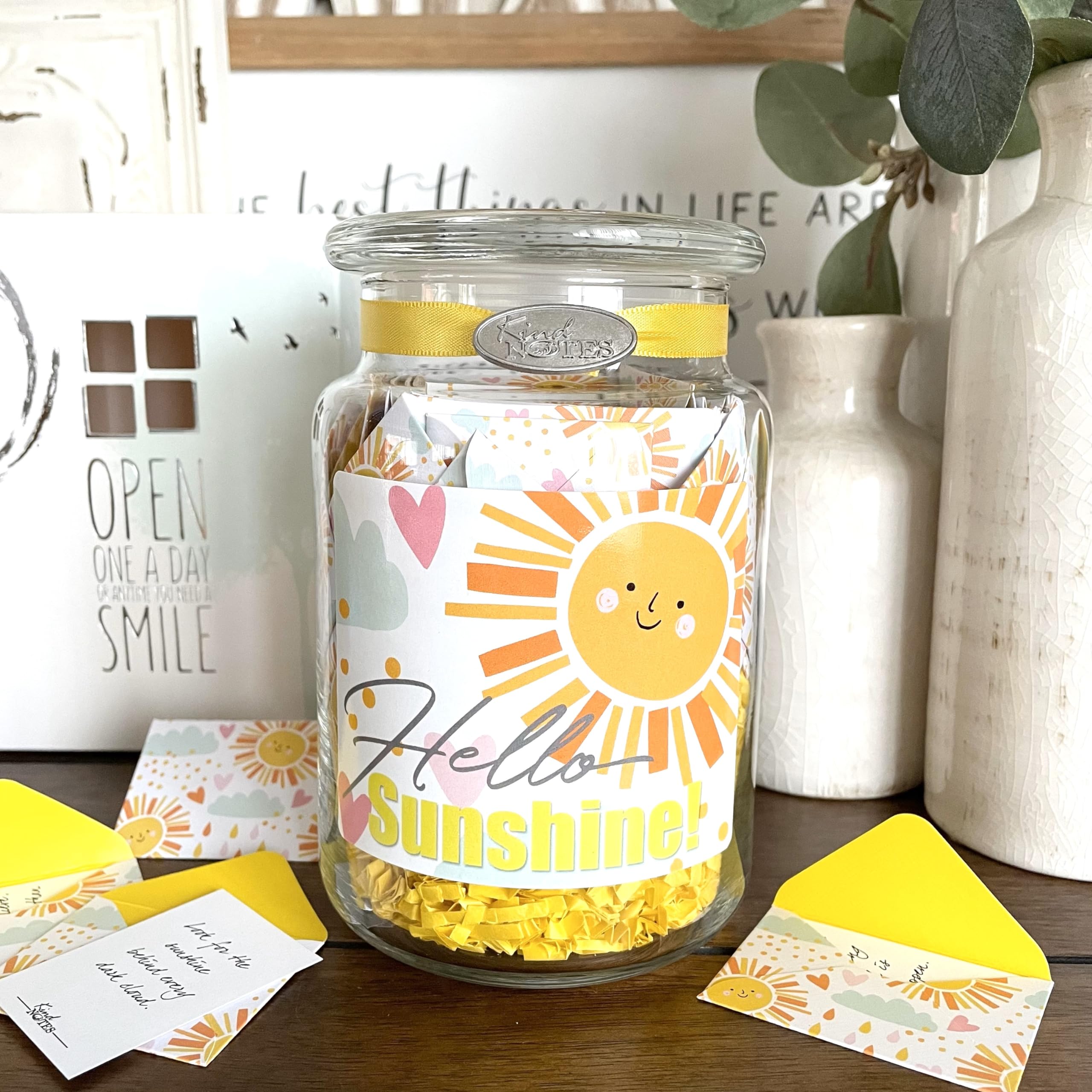 KindNotes Glass Keepsake Gift Jar with INSPIRATIONAL Messages - Hello Sunshine
