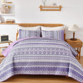 Wongs Bedding Boho Quilt Set Queen Size, Purple Bohemian 3 Pieces Quilt Sets, Lightweight Summer Bedspread Coverlet Bedding Set