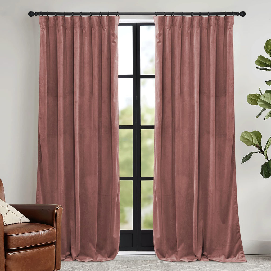 Ryb Home Dusty Pink Velvet Curtains 108 Inch, Room Darkening Window Curtains For Living Room Energy Efficient Backdrop Festival Decor For Girls Bedroom Dining Room, Wild Rose, W52 X L108 Inch, 2 Panel