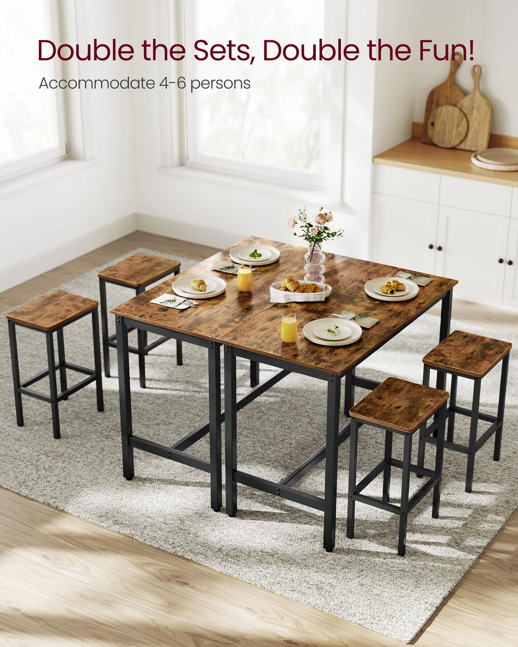 VASAGLE Bar Table Set with 2 Stools, Rustic Brown Engineered Wood, Industrial Style, ULBT15X