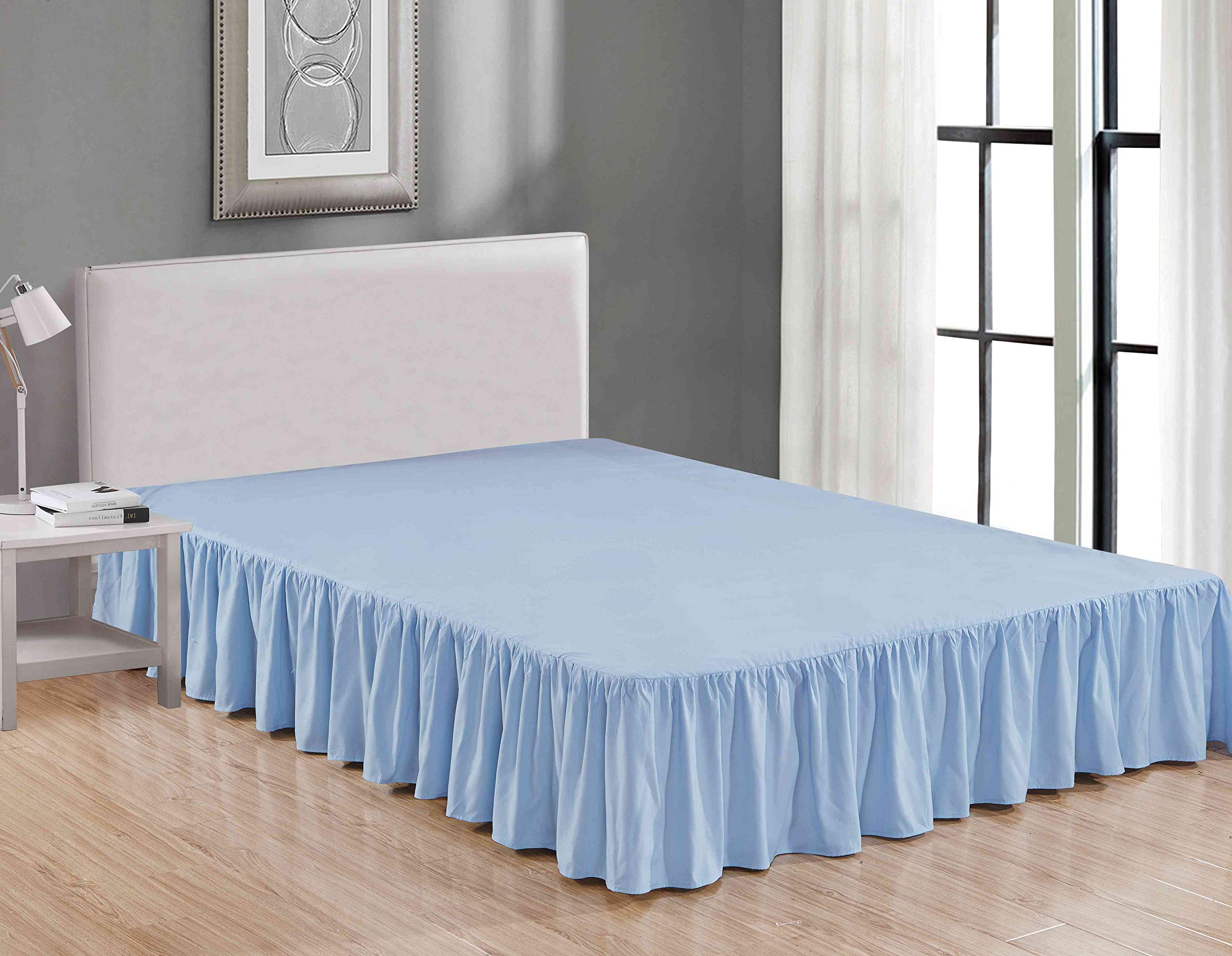 Sheets & Beyond Wrap Around Solid Microfiber Luxury Hotel Quality Fabric Bedroom Gathered Ruffled Bedding Bed Skirt 14 Inch Drop