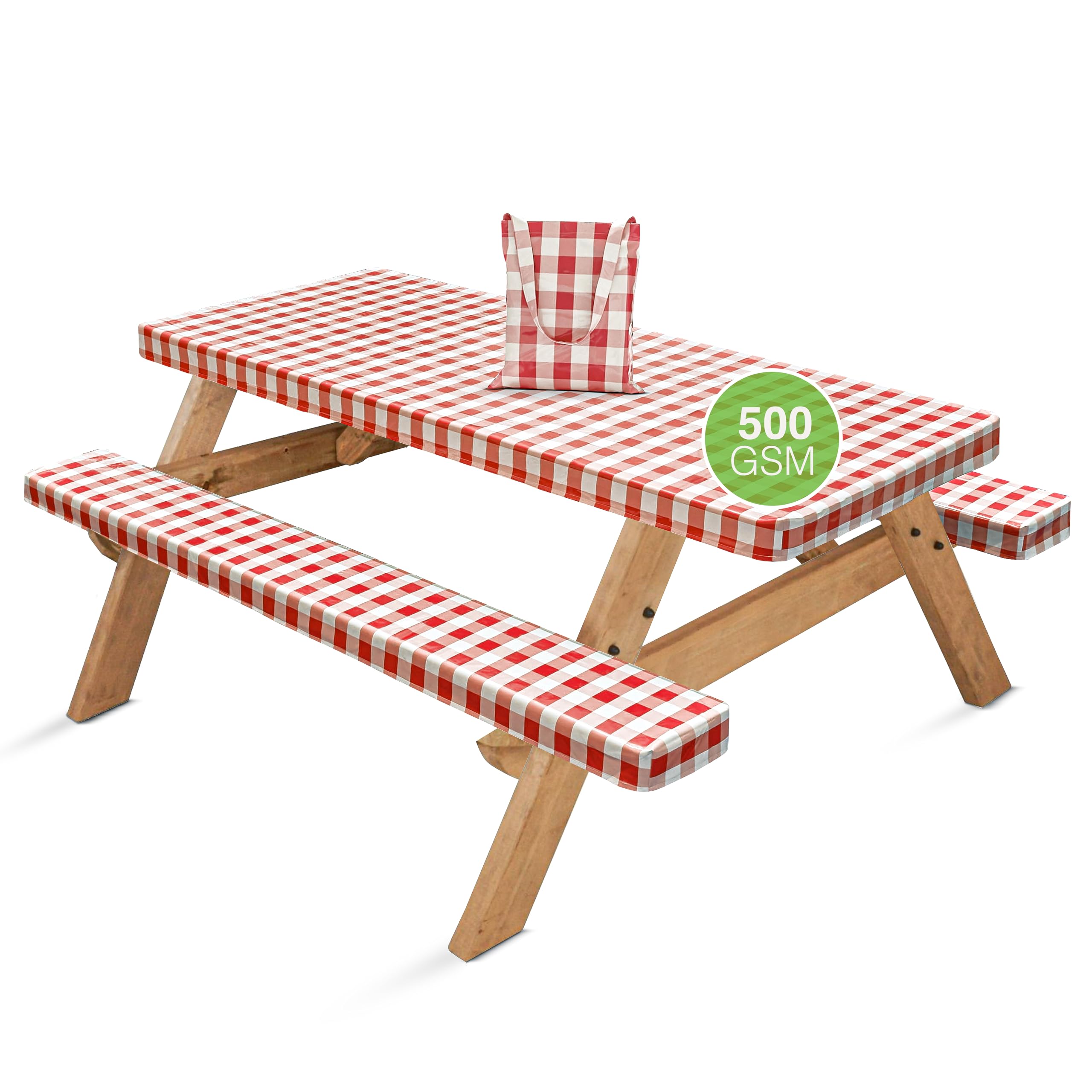 Hudson Comfort Picnic Table Cover With Bench Covers – 500 Gsm Reusable Heavy Duty Vinyl Outdoor Table Cover - Waterproof Picnic Tablecloth With Carry Case (Red, 72X30 Inch) (6 Feet Long)