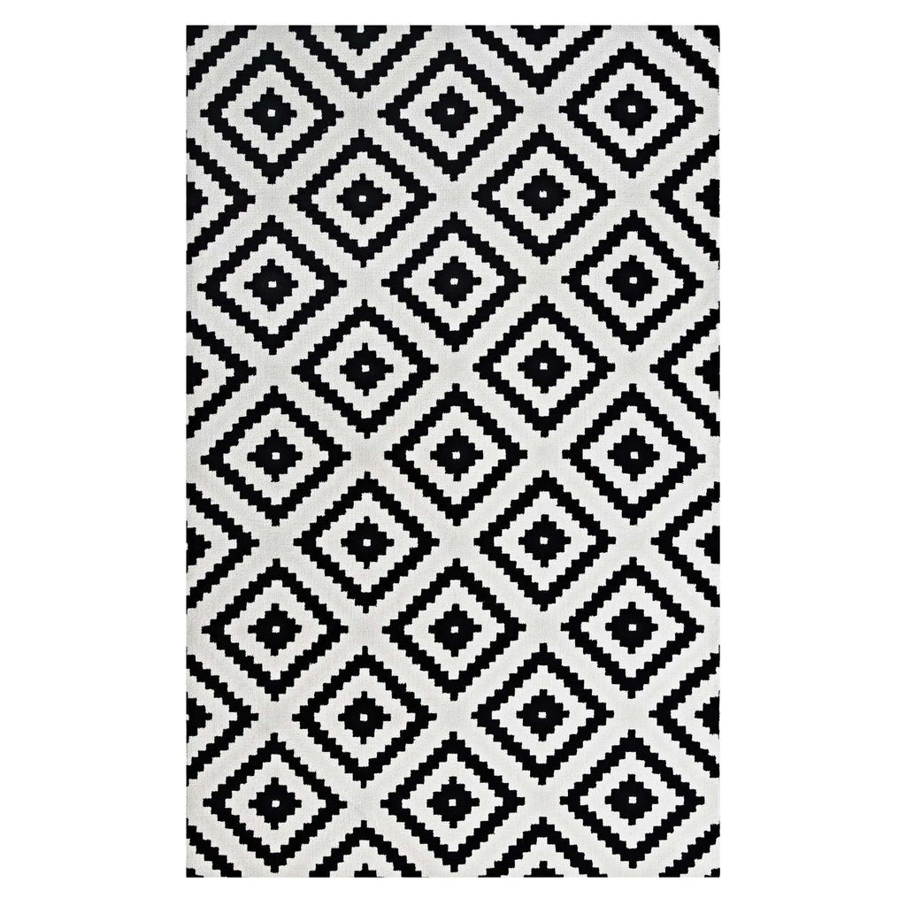 Modway Alika Abstract Diamond Trellis Area Rug, 8X10, Black And White