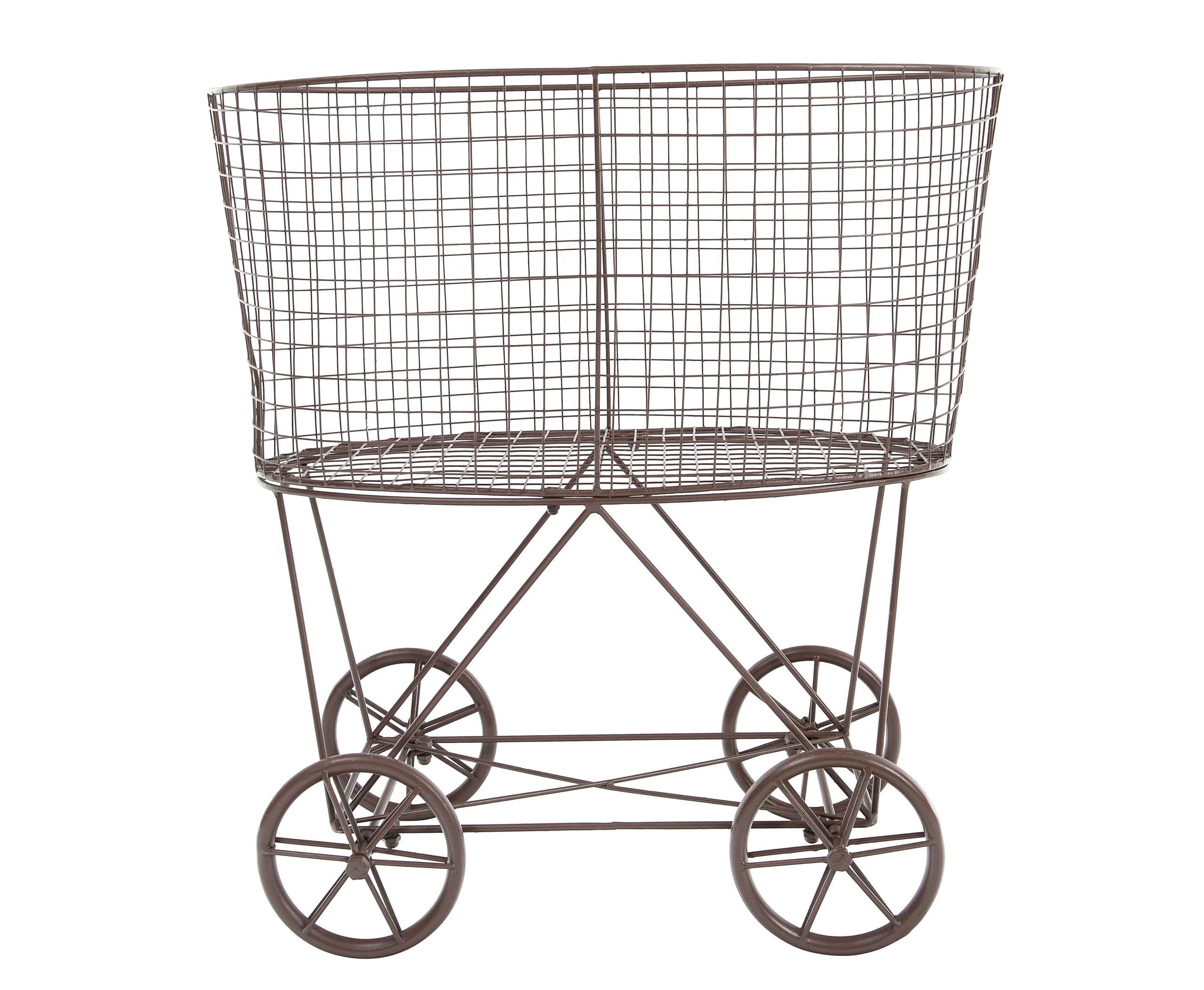 Creative Co-Op Vintage Reproduction Metal Laundry Basket on Wheels, Rust