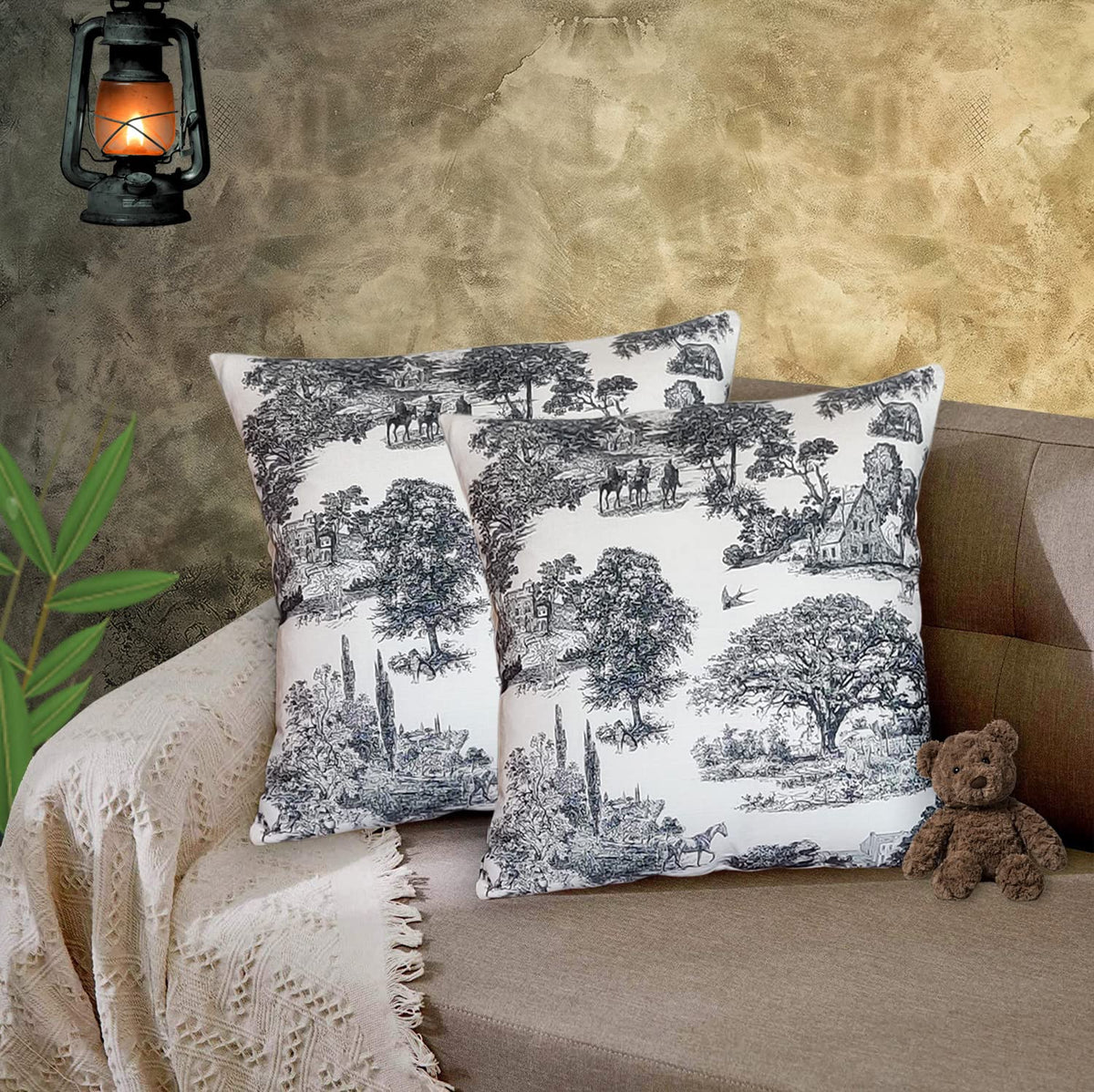 Zebaya Home 100% Cotton Cushion Covers For Living Room. (20 X 20 Inches) Both With Invisible Zipper On Bottom (6)