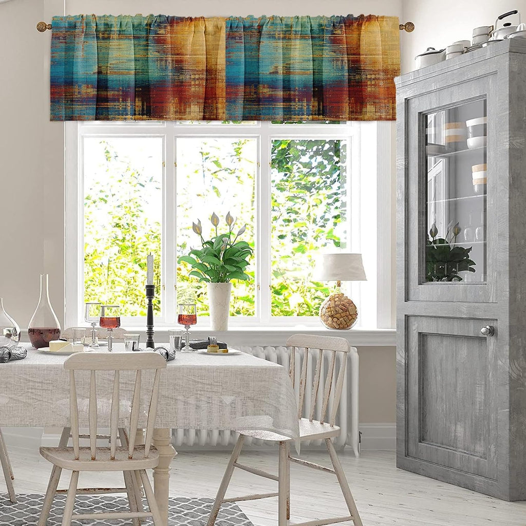 Emvency 2 Pack Valances Window Treatments, Blue And Orange Vintage Messy Rust Blackout Drapes Adjustable Curtain Valances For Wi