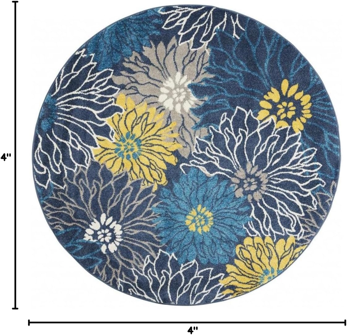 4 Round Blue Tropical Flower Area Rug