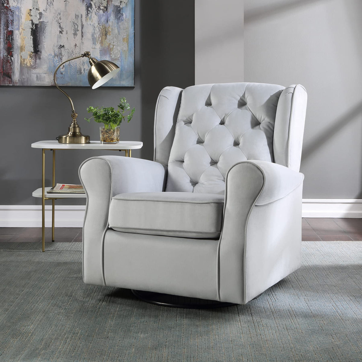 ACME Swivel Chair with Button Tufted in Gray