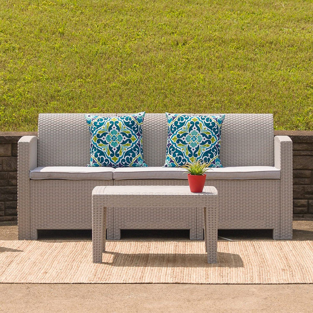 Flash Furniture Seneca Light Gray Faux Rattan Coffee Table