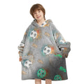 Wearable Blanket Hoodie For Kids Oversized Sherpa Blanket Hoodie For Kids Boys Girls Teens 6-13Yr,Glow In The Dark Football