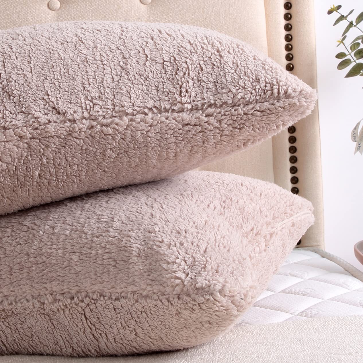 Reafort New Ultra Soft Sherpa Pillowcases Pillow Covers Standard Size 20''X26'' Pack Of 2 With Zipper Closure (Taupe, 20   X26