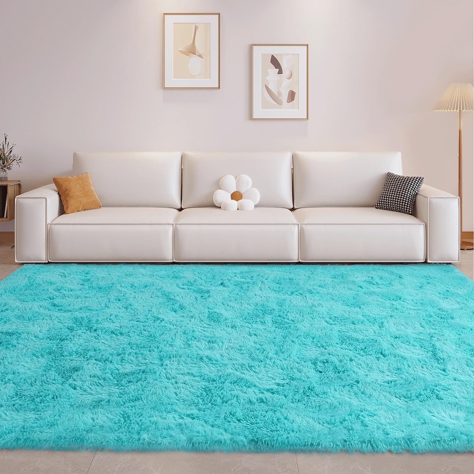 5x8 Ft Blue Rugs for Bedroom Living Room, Soft Modern Indoor Fuzzy Shaggy Area Rug, Non-Slip Fluffy Furry Rug for Teen Girls and