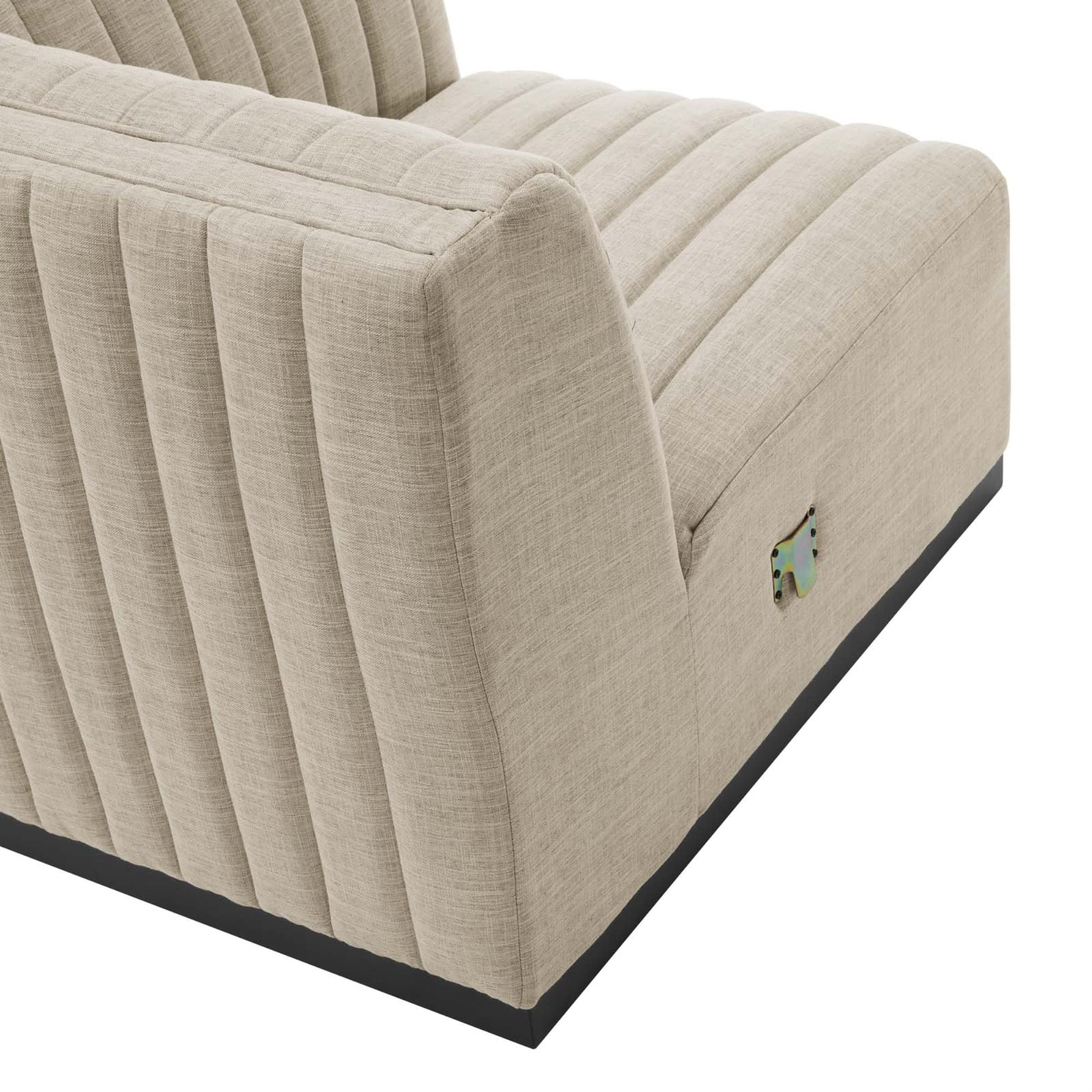 Modway Conjure Modern Channel Tufted Fabric Right Corner Chair In Beige