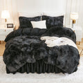 Andency Faux Fur Tie-Dyed Black Grey Comforter Set Full Size, 3 Pieces Fluffy Fuzzy Plush Bedding Comforter Set (1 Shaggy Velvet