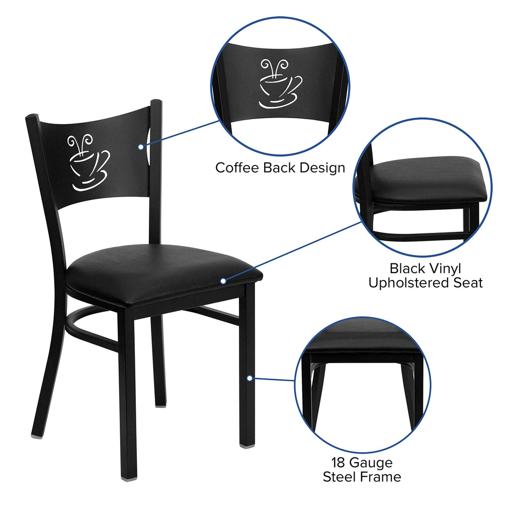 Flash Furniture HERCULES Series Black Coffee Back Metal Restaurant Chair - Black Vinyl Seat