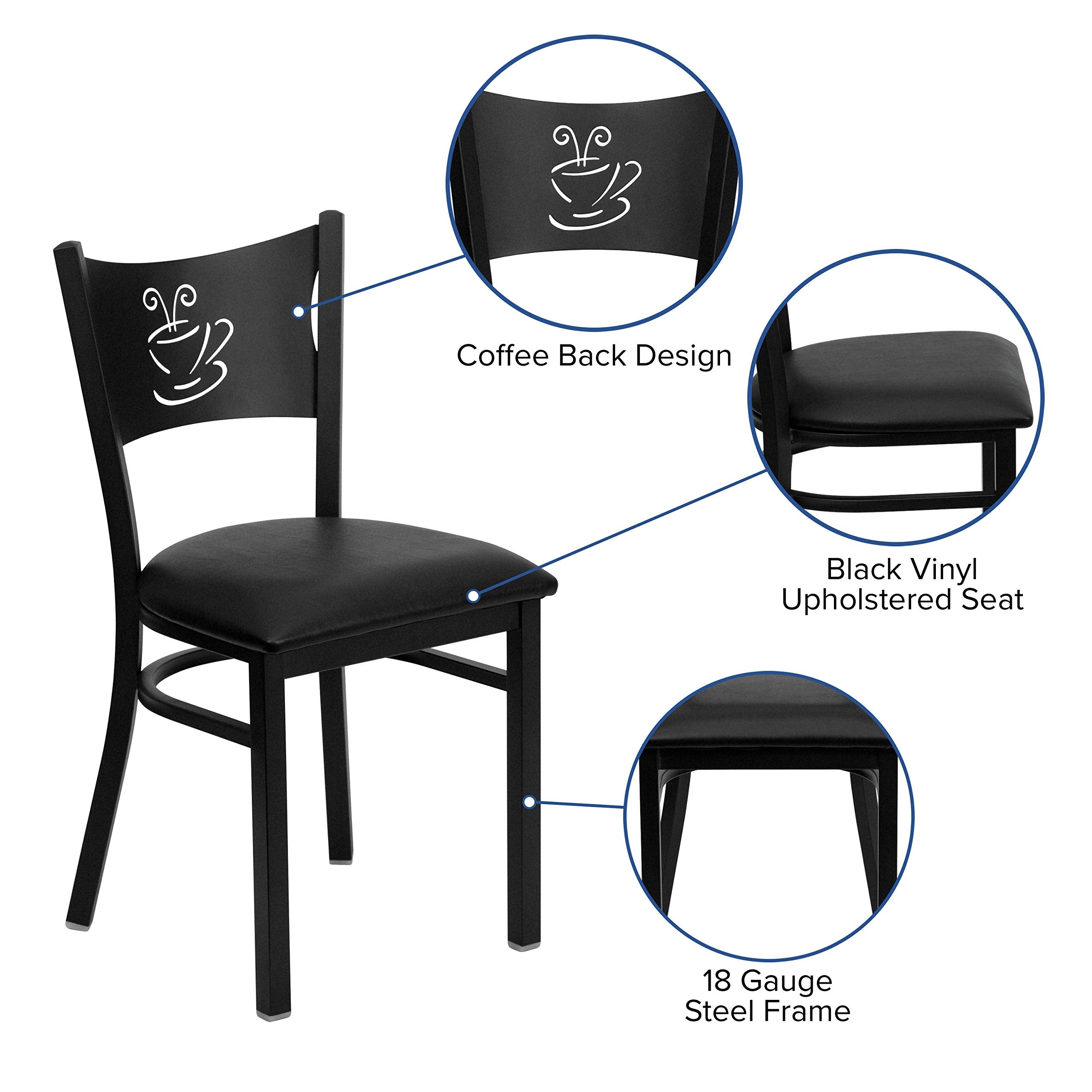 Flash Furniture HERCULES Series Black Coffee Back Metal Restaurant Chair - Black Vinyl Seat