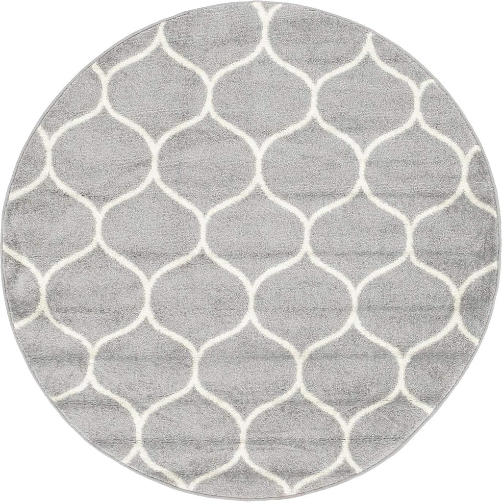 Unique Loom Trellis Frieze Collection Area Rug - Rounded (4' 1'' Round Light Gray/Ivory)