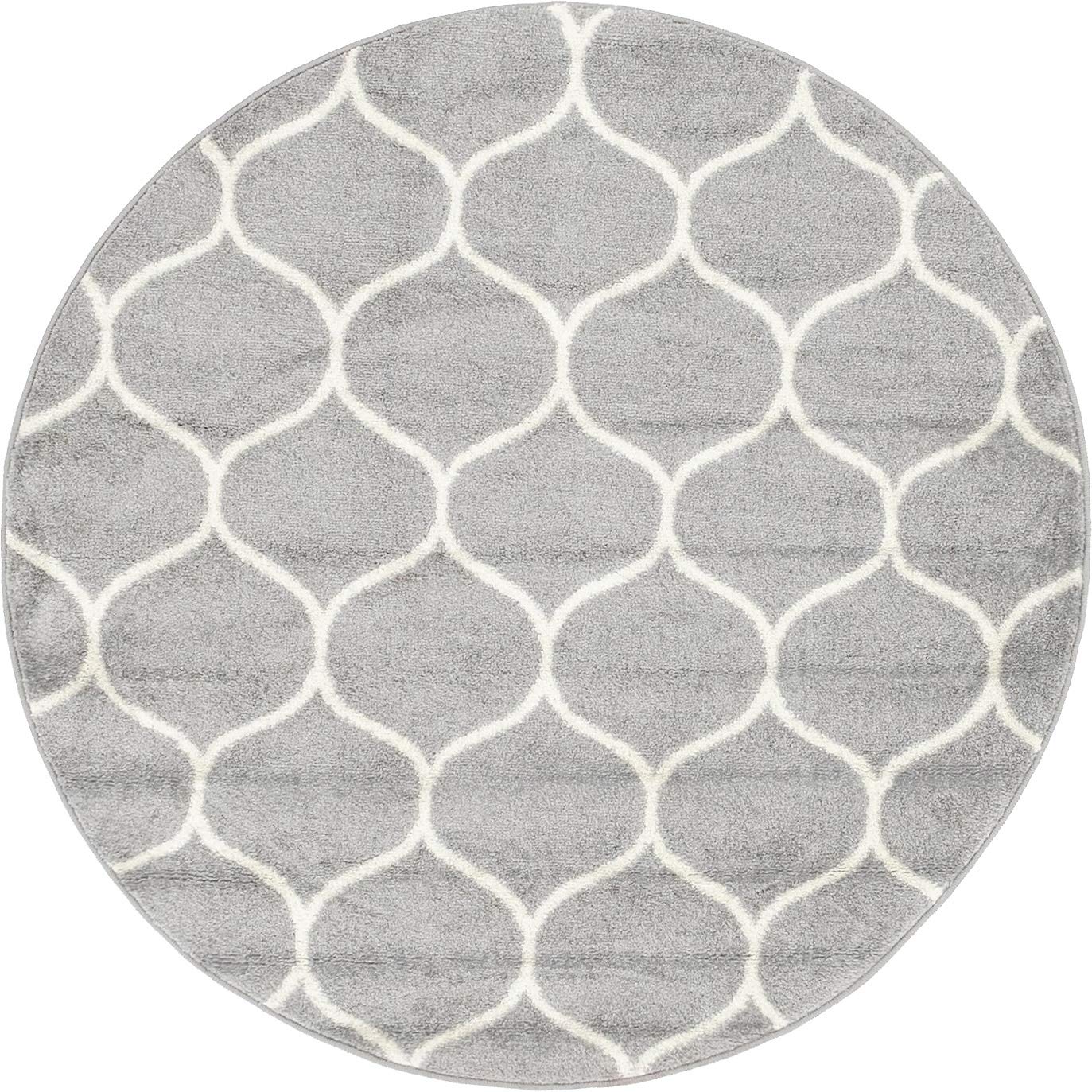 Unique Loom Trellis Frieze Collection Area Rug - Rounded (4' 1'' Round Light Gray/Ivory)