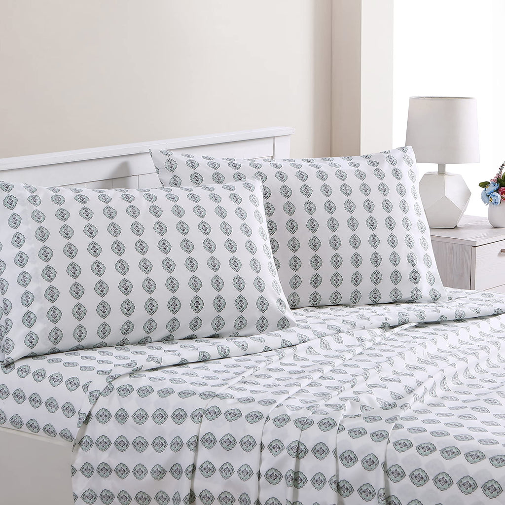 Modern Threads Printed 3-Piece Extra Soft Bedding Sheets & Pillowcase Set, Deep Pocket Up To 16 Inch Mattress Claire Twin
