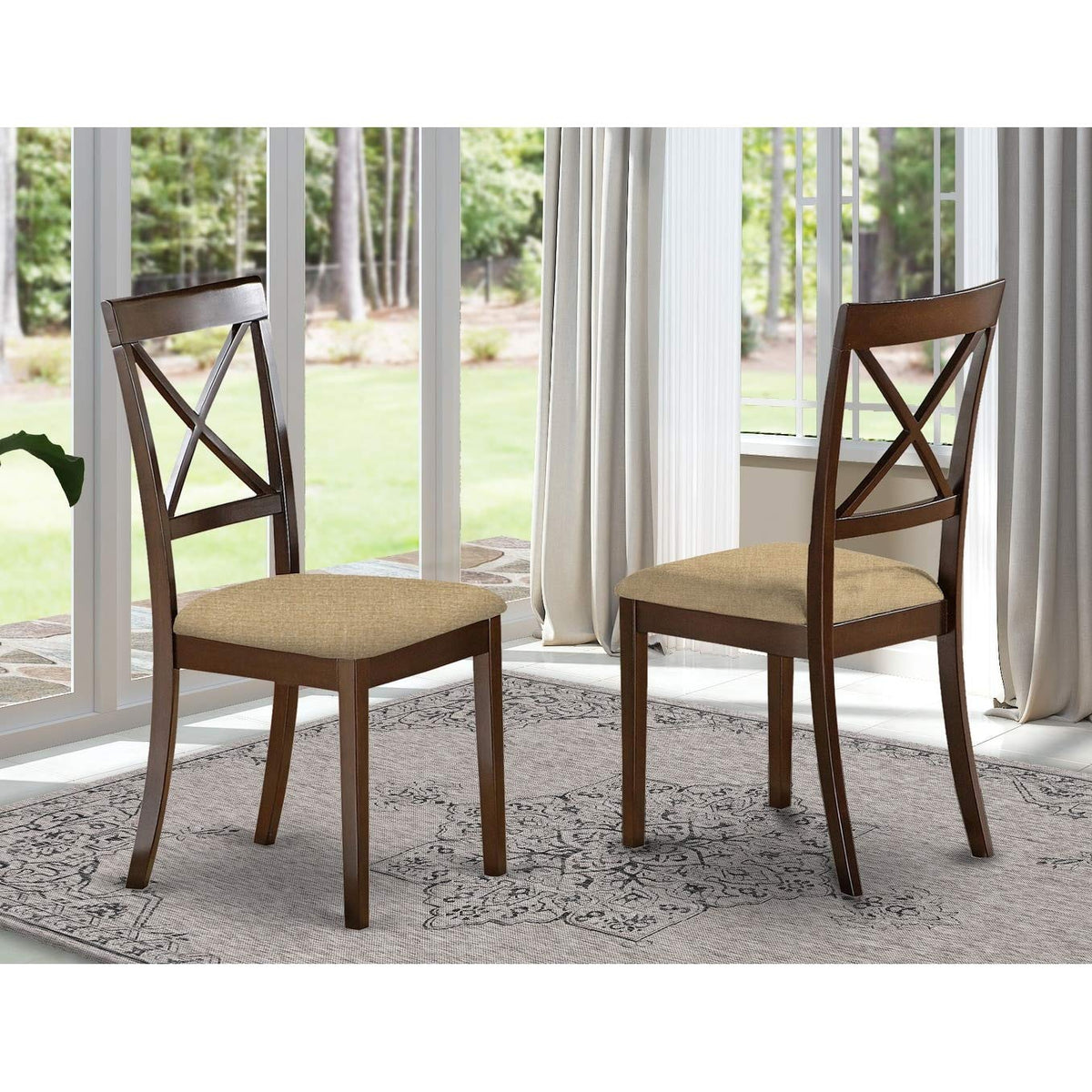 East West Furniture BOC-CAP-W Boston Dining Room Chairs - Cross Back Solid Wood Seat Chairs, Set of 2, Cappuccino