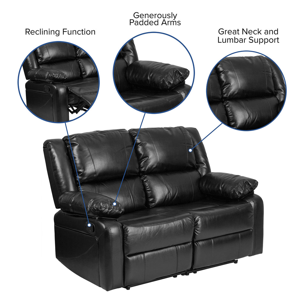 Flash Furniture Harmony Series Black Leathersoft Loveseat With Two Built-In Recliners