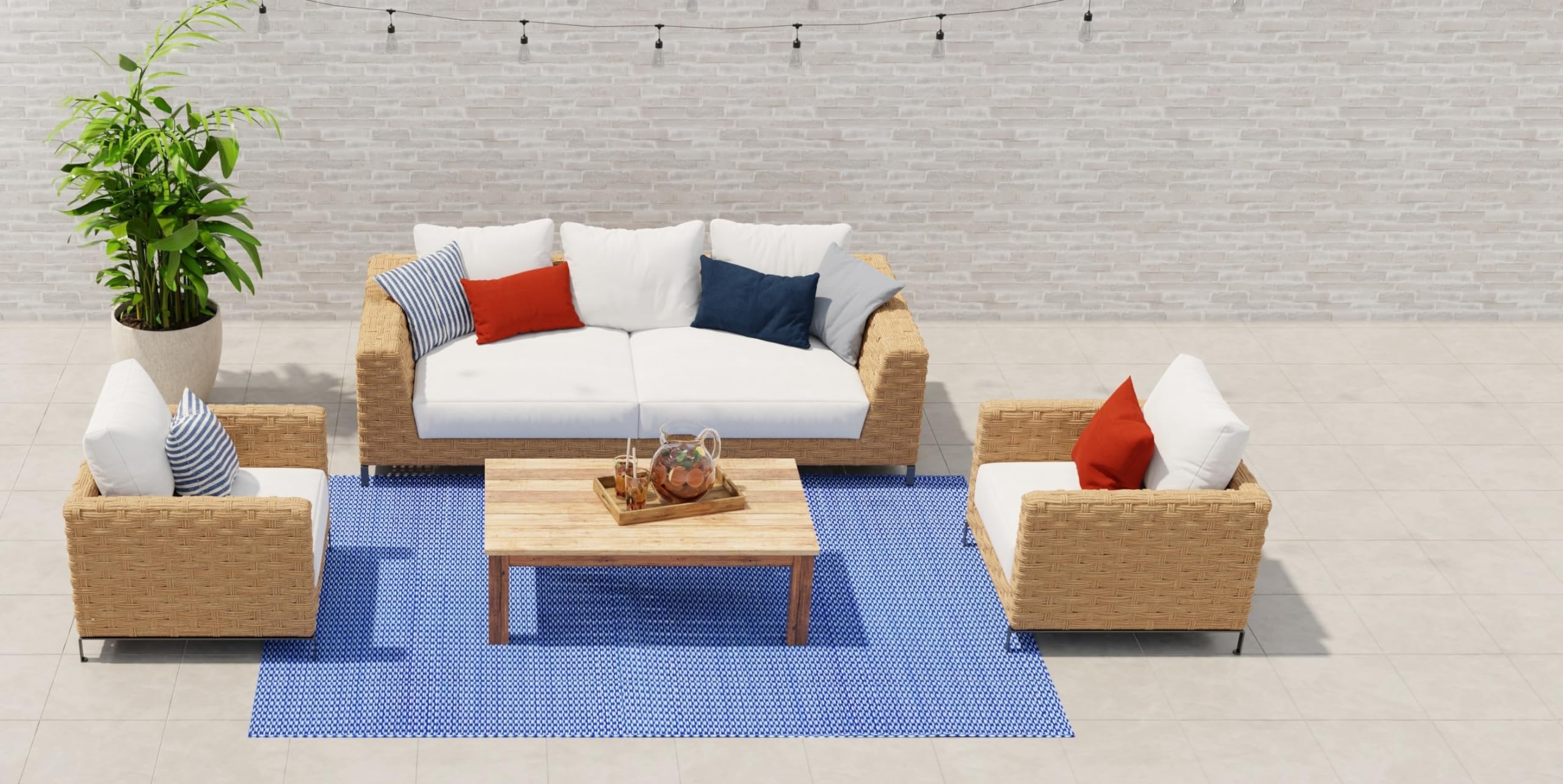 Mad Mats Geometric Outdoor Rug, Reversible Plastic Mat (4' X 6', Basic - Blue/White)