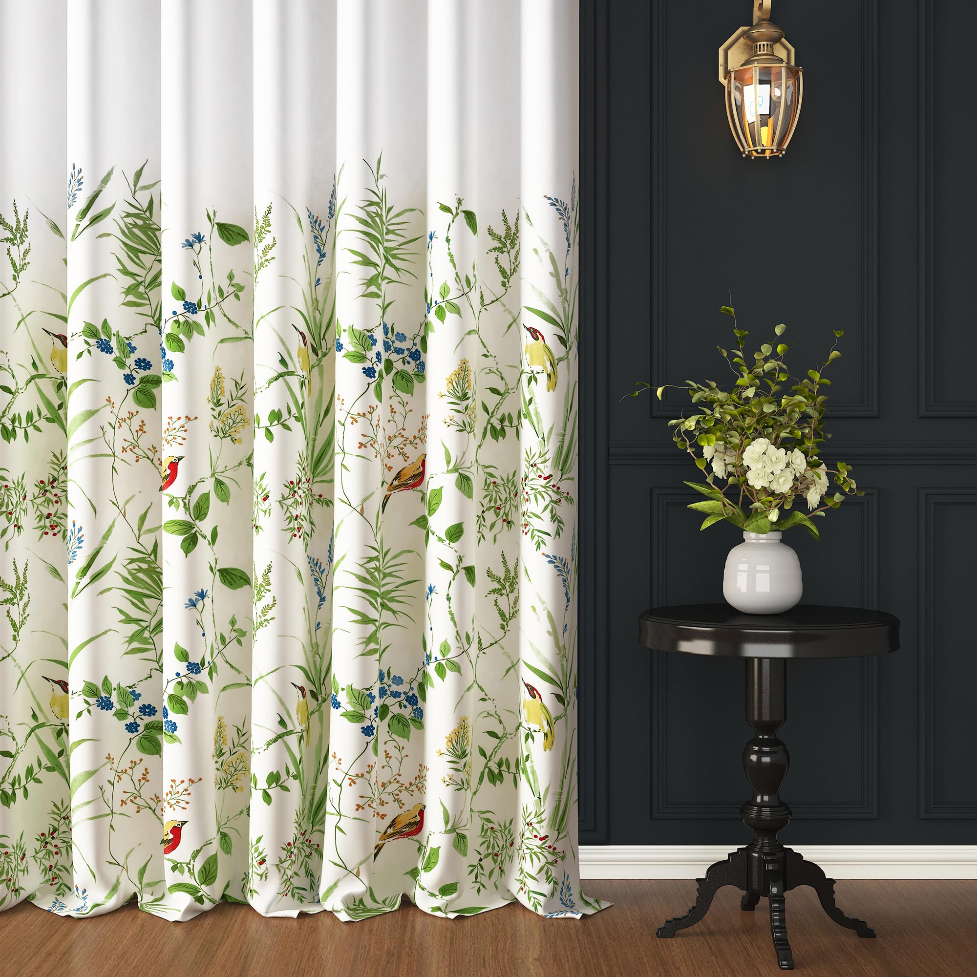 Story@Home Cotton Curtains 8 Feet Long 2 Piece | Bohemian Curtain | Birds & Branches Printed | Light Filtering | Semi Long Door 
