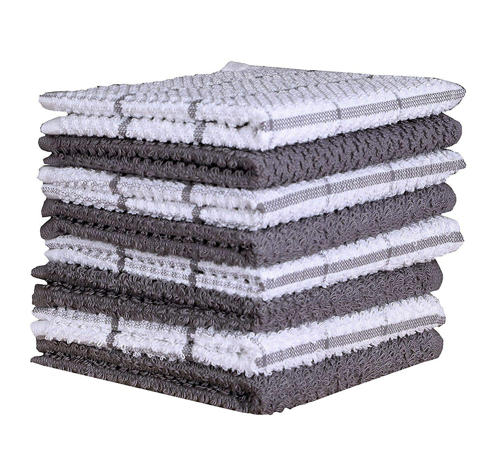 AMOUR INFINI Terry Dish Cloth | Set of 8 | 12 x 12 Inches | Super Soft and Absorbent |100% Cotton Dish Rags | Perfect for Househ